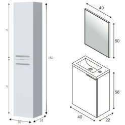 Set Mobili Bagno Bianco Lucido Specchio Incluso 3 Ripiani, 3 Ante - Gaiola