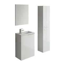 Set Mobili Bagno Bianco Lucido Specchio Incluso 3 Ripiani, 3 Ante - Gaiola