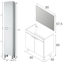 Set Mobili Bagno Bianco Lucido Specchio Incluso 3 Ripiani, 4 Ante - Varzo