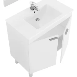 Set Mobili Bagno Bianco Lucido Specchio Incluso 3 Ripiani, 4 Ante - Varzo