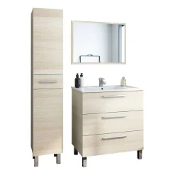 Set Mobili Bagno Marrone Rovere Specchio Incluso 8 Ripiani, 3 Ante - Sorico