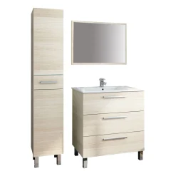 Set Mobili Bagno Marrone Rovere Specchio Incluso 8 Ripiani, 3 Ante - Sorico