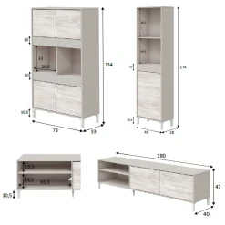 Set Mobili da Soggiorno Beige Chiaro Modulabile 7 Ripiani, 7 Ante - Nibionno