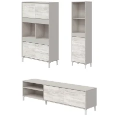 Set Mobili da Soggiorno Beige Chiaro Modulabile 7 Ripiani, 7 Ante - Nibionno