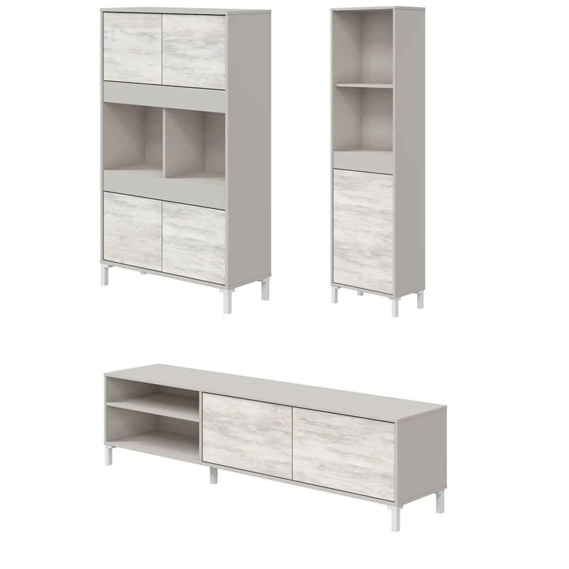 Set Mobili da Soggiorno Beige Chiaro Modulabile 7 Ripiani, 7 Ante - Nibionno