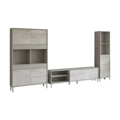 Set Mobili da Soggiorno Beige Chiaro Modulabile 7 Ripiani, 7 Ante - Nibionno