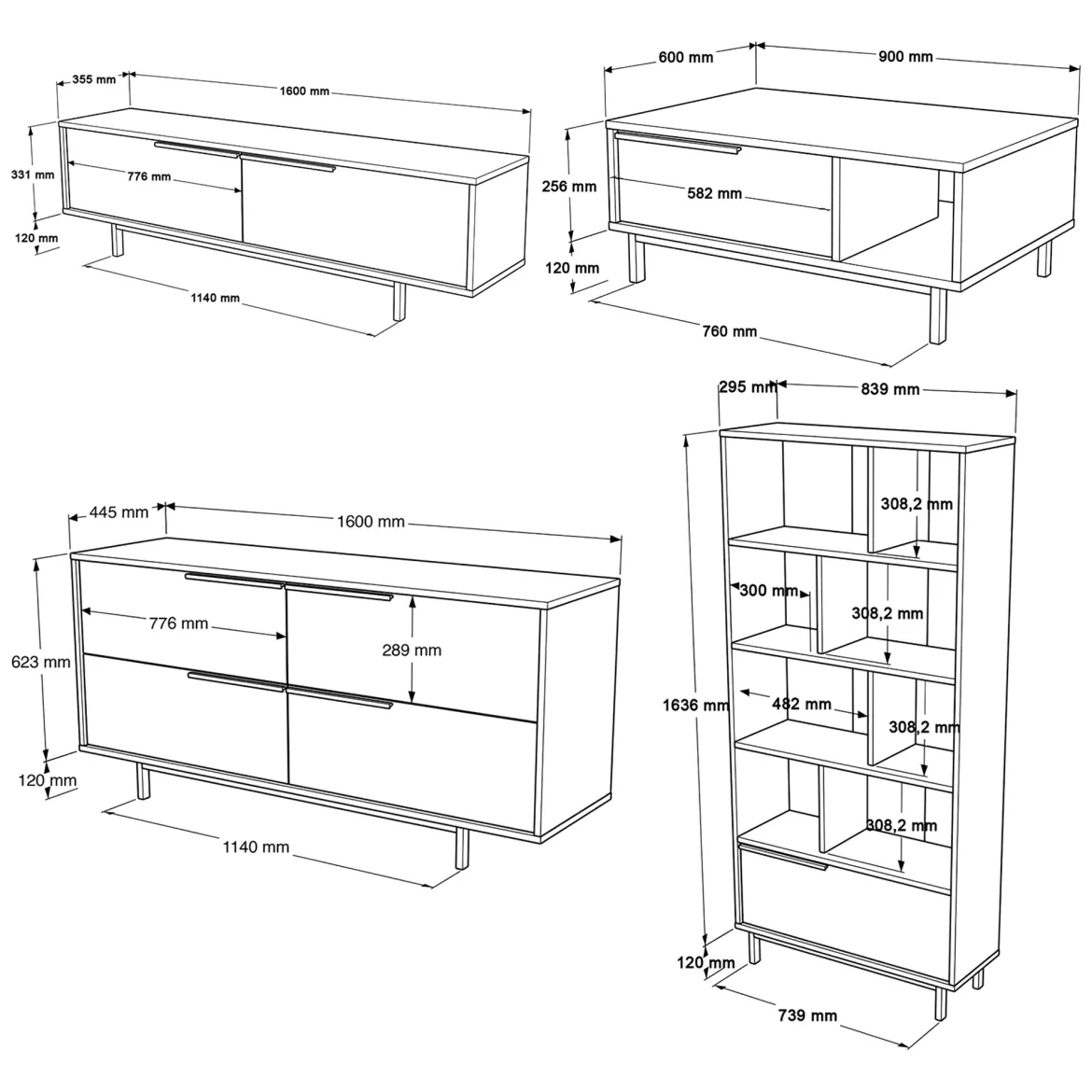 Set Mobili da Soggiorno Beige Marrone Rovere Modulabile 8 Ripiani, 7 Ante - Odolo