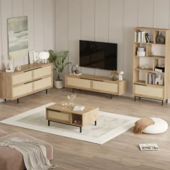 Set Mobili da Soggiorno Beige Marrone Rovere Modulabile 8 Ripiani, 7 Ante - Odolo
