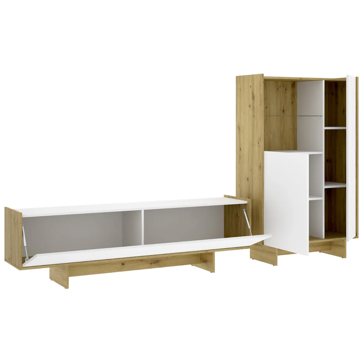 Set Mobili da Soggiorno Bianco Marrone Rovere Nodi Cassetti Modulabile, 5 Ripiani - Walla
