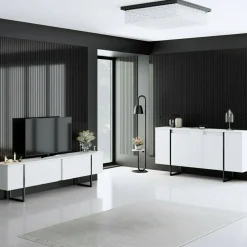 Set Mobili da Soggiorno Bianco Nero Modulabile 4 Ripiani, 10 Vani - Pignano