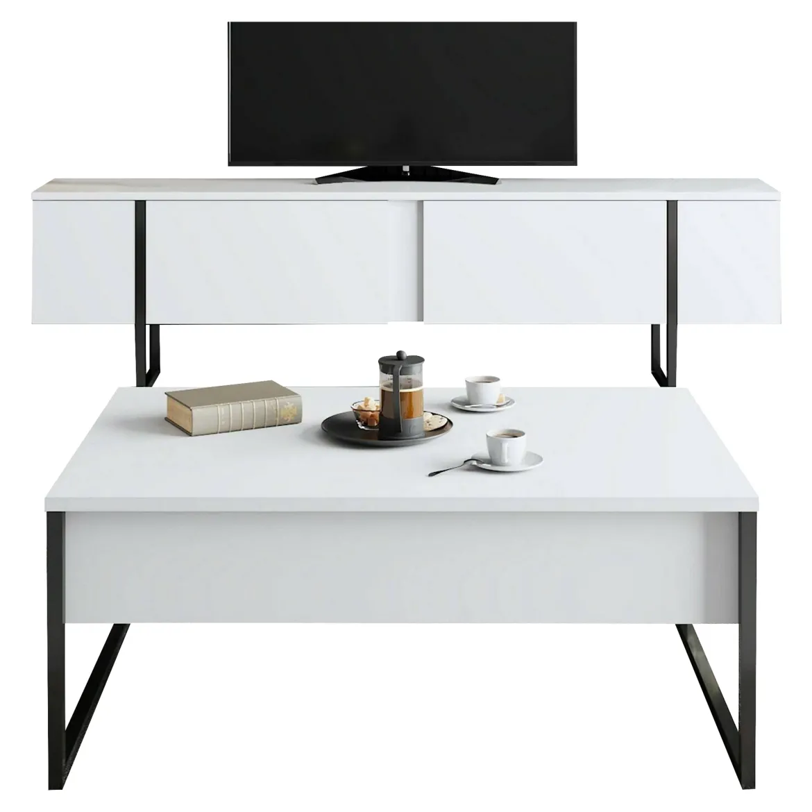 Set Mobili da Soggiorno Bianco Nero Modulabile Apertura a Ribalta, 2 Vani - Mornasco