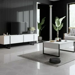Set Mobili da Soggiorno Bianco Nero Modulabile Apertura a Ribalta, 2 Vani - Mornasco