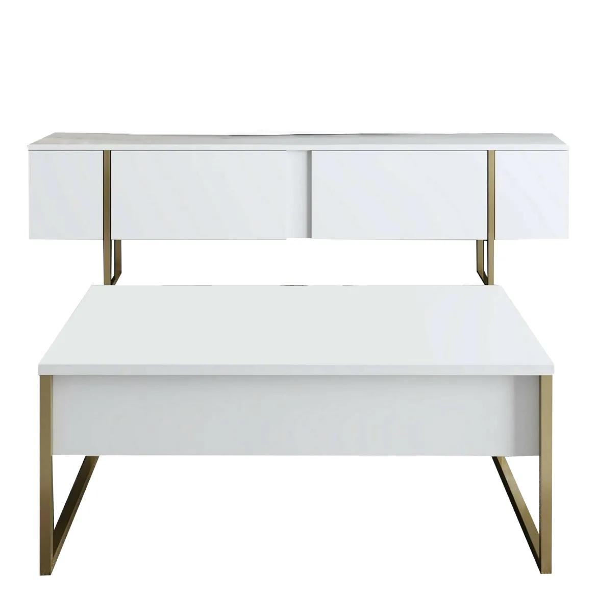 Set Mobili da Soggiorno Bianco oro Modulabile Apertura a Ribalta, 2 Vani - Mornasco