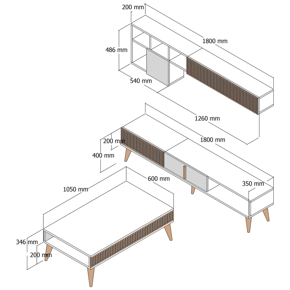 Set Mobili da Soggiorno Marrone Beige Marmo Modulabile 9 Ripiani, 2 Ante - Cassacco