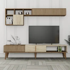 Set Mobili da Soggiorno Marrone Beige Marmo Modulabile 9 Ripiani, 2 Ante - Cassacco