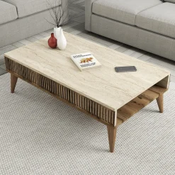 Set Mobili da Soggiorno Marrone Beige Marmo Modulabile 9 Ripiani, 2 Ante - Cassacco