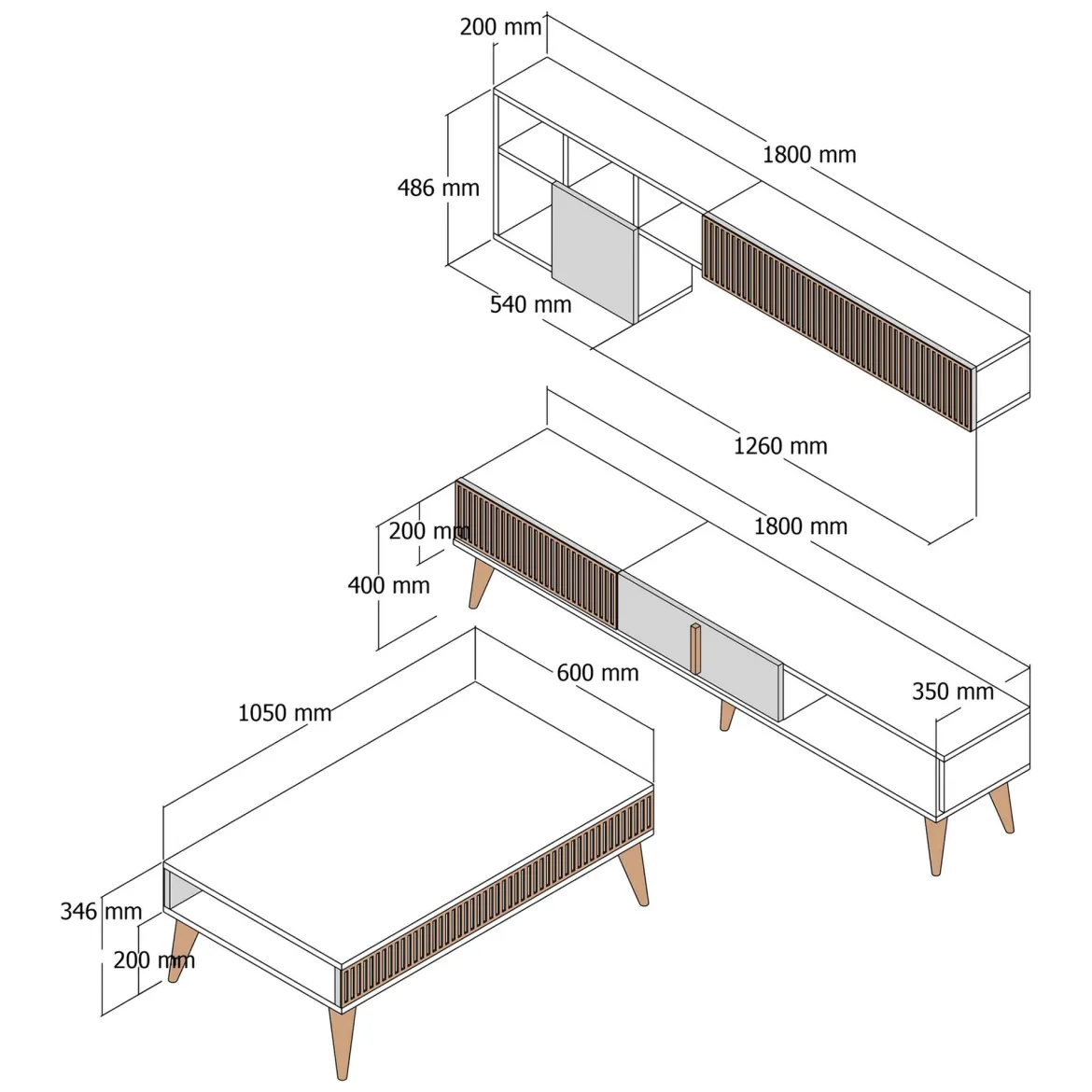 Set Mobili da Soggiorno Marrone Noce Bianco Modulabile 9 Ripiani, 2 Ante - Cassacco
