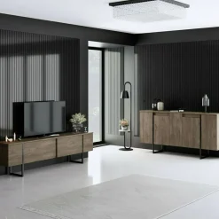 Set Mobili da Soggiorno Marrone Noce Nero Modulabile 4 Ripiani, Apertura Battente, a Ribalta - Pignano