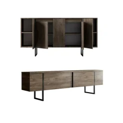 Set Mobili da Soggiorno Marrone Noce oro Modulabile 2 Ante, 2 Vani - Mornasco