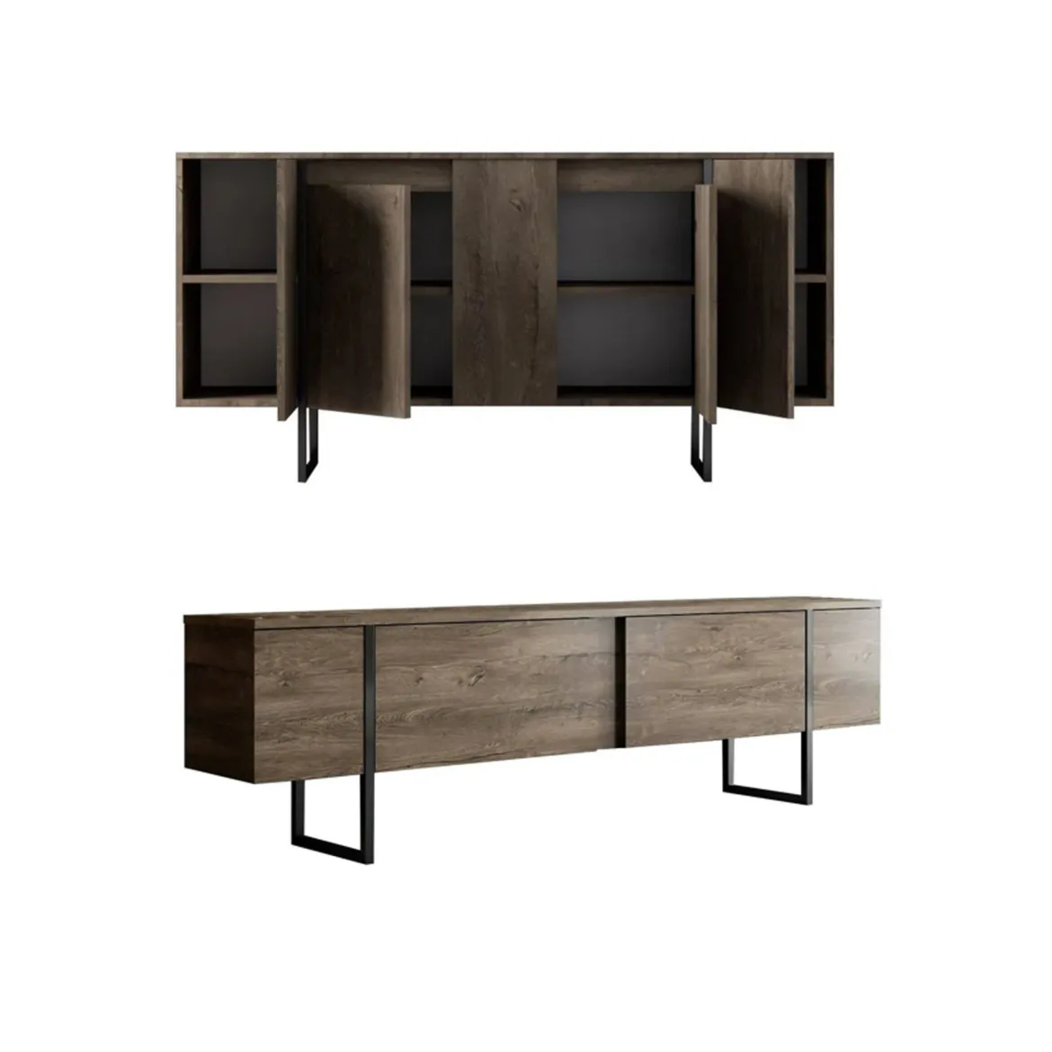 Set Mobili da Soggiorno Marrone Noce oro Modulabile 2 Ante, 2 Vani - Mornasco