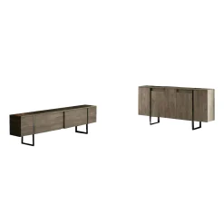 Set Mobili da Soggiorno Marrone Noce oro Modulabile 2 Ante, 2 Vani - Mornasco