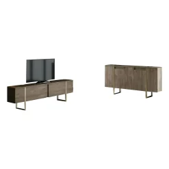Set Mobili da Soggiorno Marrone Noce oro Modulabile 4 Ripiani, Apertura Battente, a Ribalta - Pignano