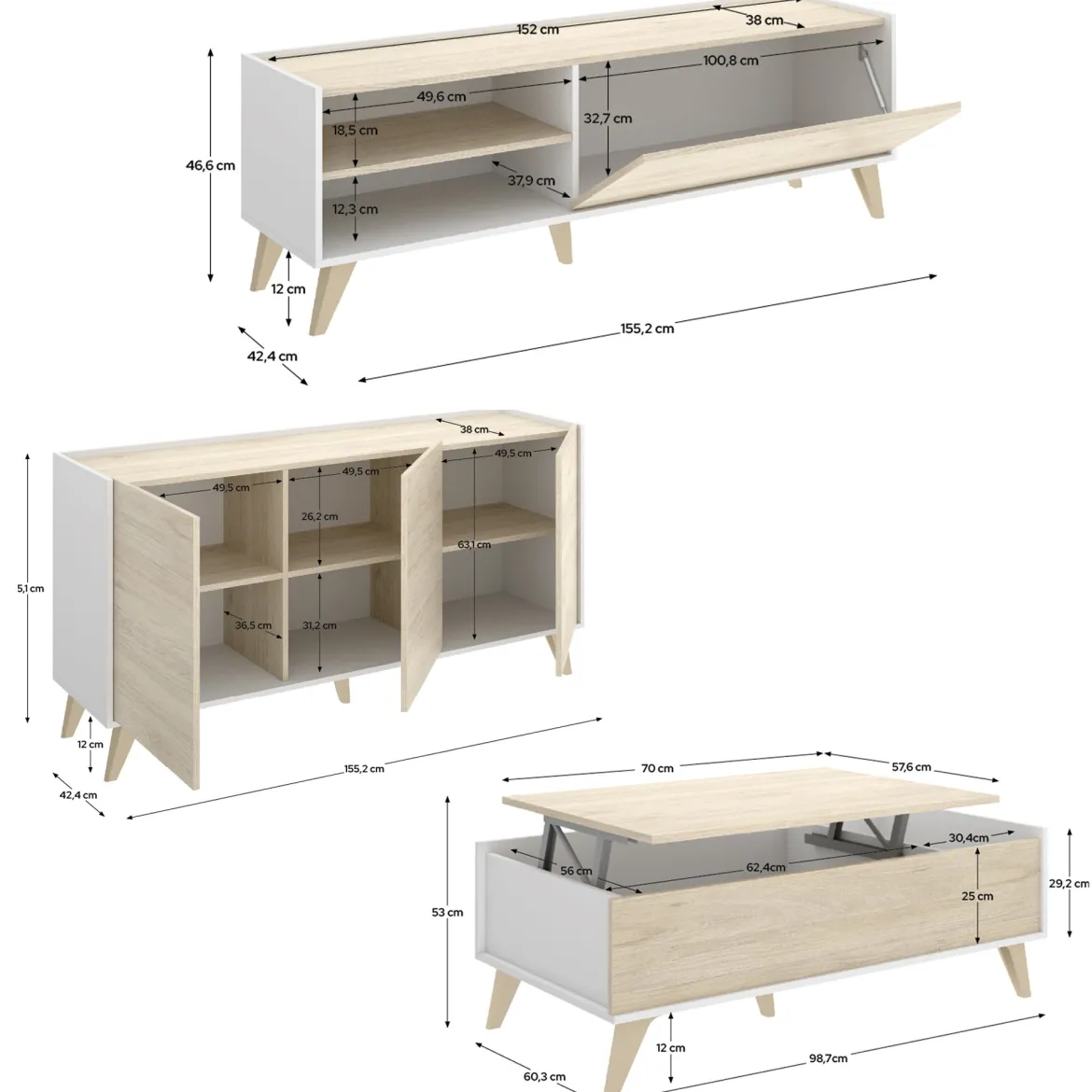 Set Mobili da Soggiorno Marrone Rovere Bianco Cassetti Modulabile, 5 Ripiani - Sutter