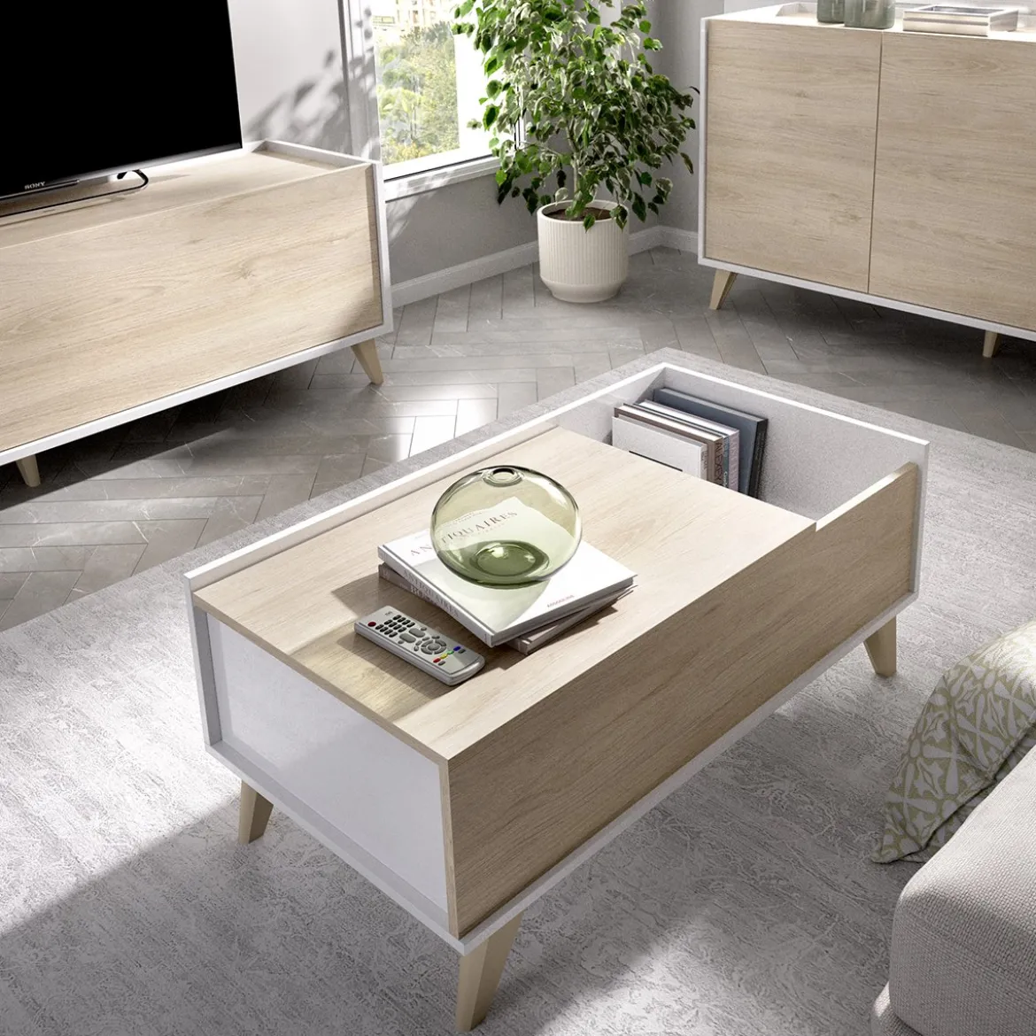 Set Mobili da Soggiorno Marrone Rovere Bianco Cassetti Modulabile, 5 Ripiani - Sutter
