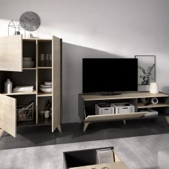 Set Mobili da Soggiorno Marrone Rovere Nero Antracite Cassetti Modulabile, 5 Ripiani - Tulare