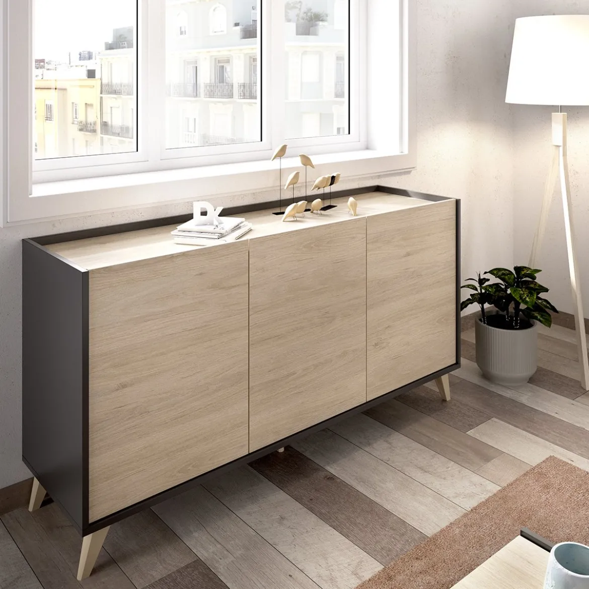 Set Mobili da Soggiorno Marrone Rovere Nero Antracite Cassetti Modulabile, 5 Ripiani - Tuscola
