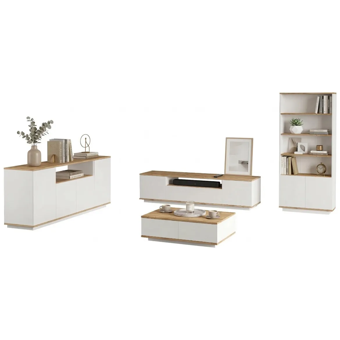 Set Mobili da Soggiorno Marrone Rovere Nodi Bianco Modulabile 11 Ripiani, 11 Ante - Stienta