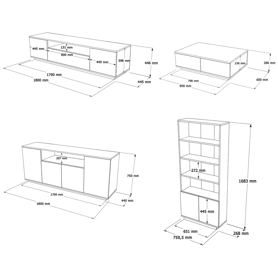 Set Mobili da Soggiorno Marrone Rovere Nodi Bianco Modulabile 11 Ripiani, 11 Ante - Stienta