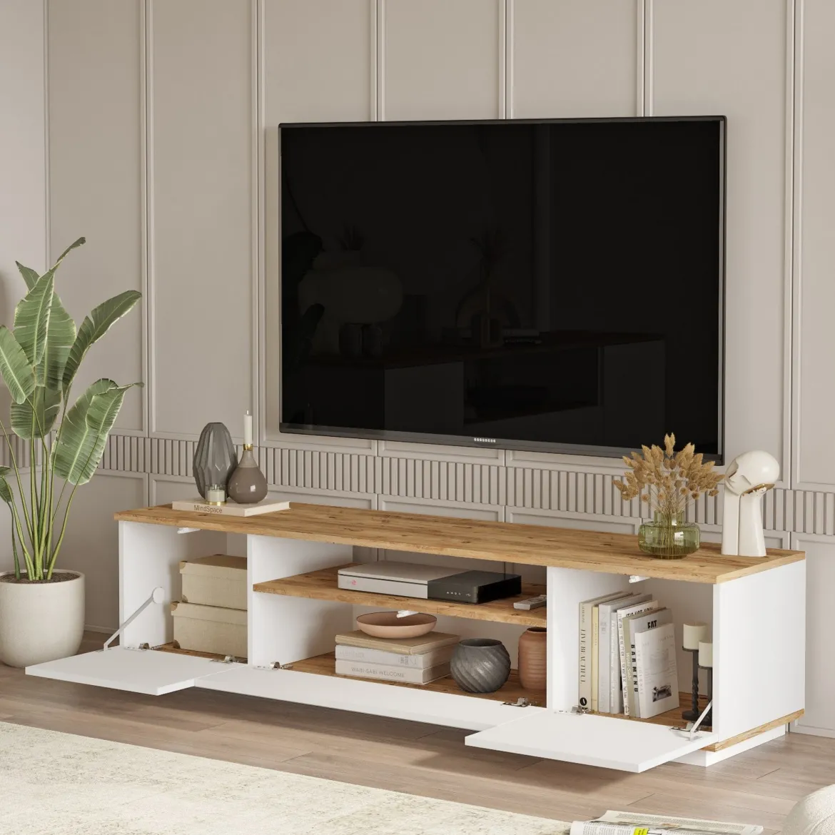 Set Mobili da Soggiorno Marrone Rovere Nodi Bianco Modulabile 11 Ripiani, 11 Ante - Stienta