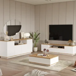 Set Mobili da Soggiorno Marrone Rovere Nodi Bianco Modulabile 7 Ripiani, 9 Ante - Robella