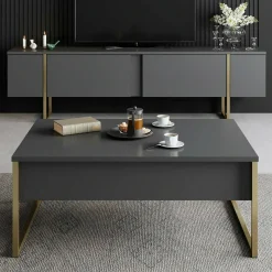 Set Mobili da Soggiorno Nero Antracite oro Modulabile 2 Ante, 2 Vani - Mornasco