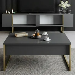 Set Mobili da Soggiorno Nero Antracite oro Modulabile 2 Ante, 2 Vani - Mornasco
