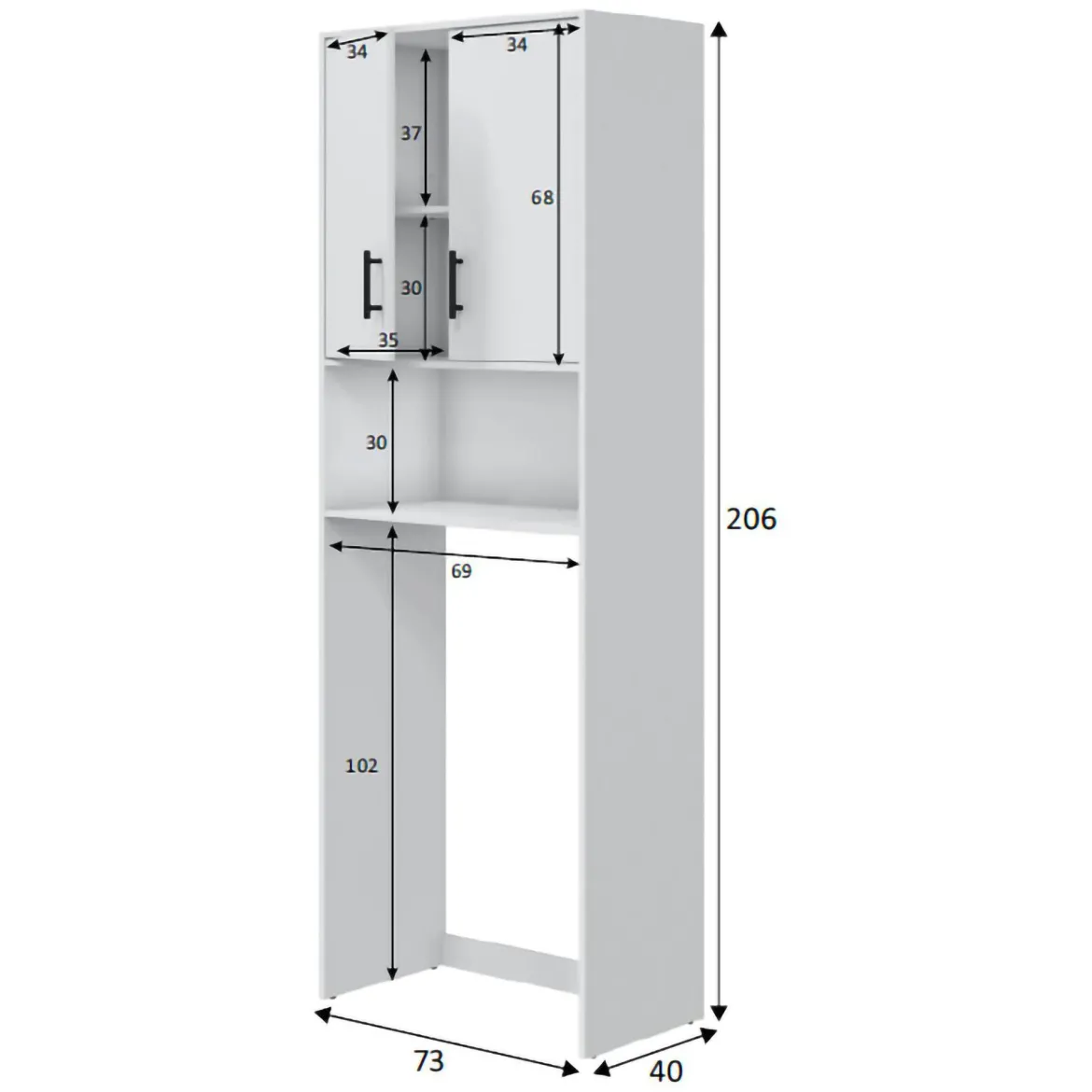 Set Mobili per Lavanderia Bianco 4 Ripiani 7 Vani, Apertura Battente - Ornago