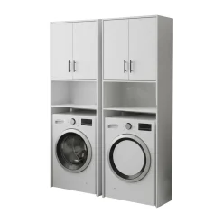 Set Mobili per Lavanderia Bianco 4 Ripiani 7 Vani, Apertura Battente - Ornago