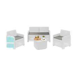 Set salotto cortile 2 poltrone e 1 divano effetto rattan bianco - Amer