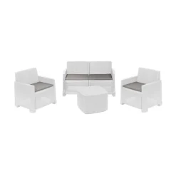 Set salotto cortile 2 poltrone e 1 divano effetto rattan bianco - Amer