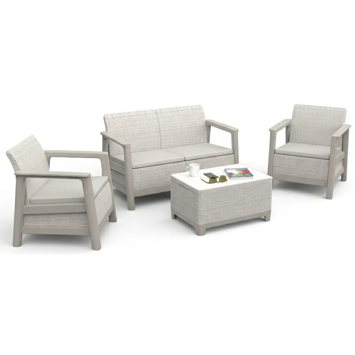 Set Salotto da Esterno Beige 4 Posti un Tavolino, Resistente ai Raggi uv Impermeabile - Grafton