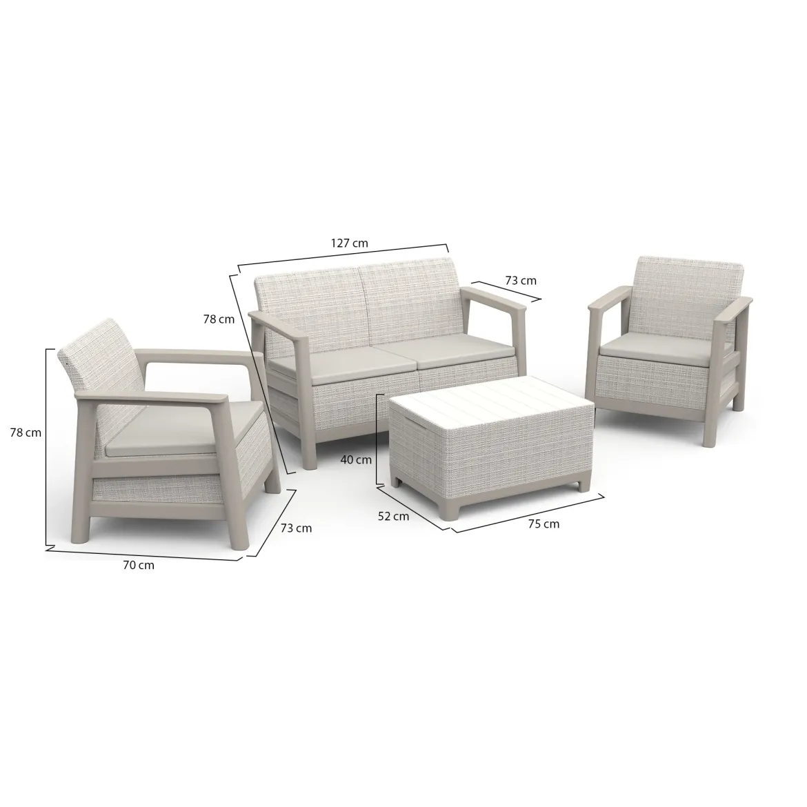 Set Salotto da Esterno Beige 4 Posti un Tavolino, Resistente ai Raggi uv Impermeabile - Grafton