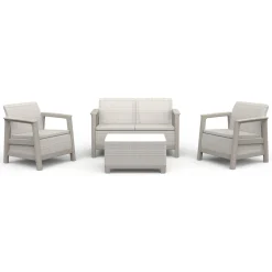 Set Salotto da Esterno Beige 4 Posti un Tavolino, Resistente ai Raggi uv Impermeabile - Grafton