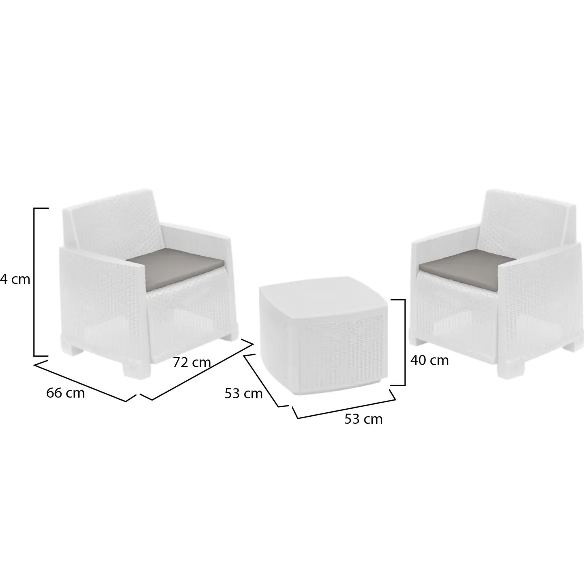 Set Salotto da Esterno Bianco 2 Posti un Tavolino, Made in Italy - Ari
