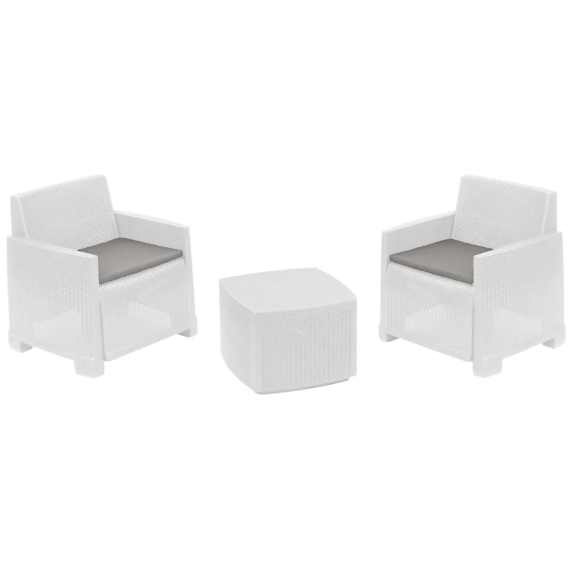 Set Salotto da Esterno Bianco 2 Posti un Tavolino, Made in Italy - Ari