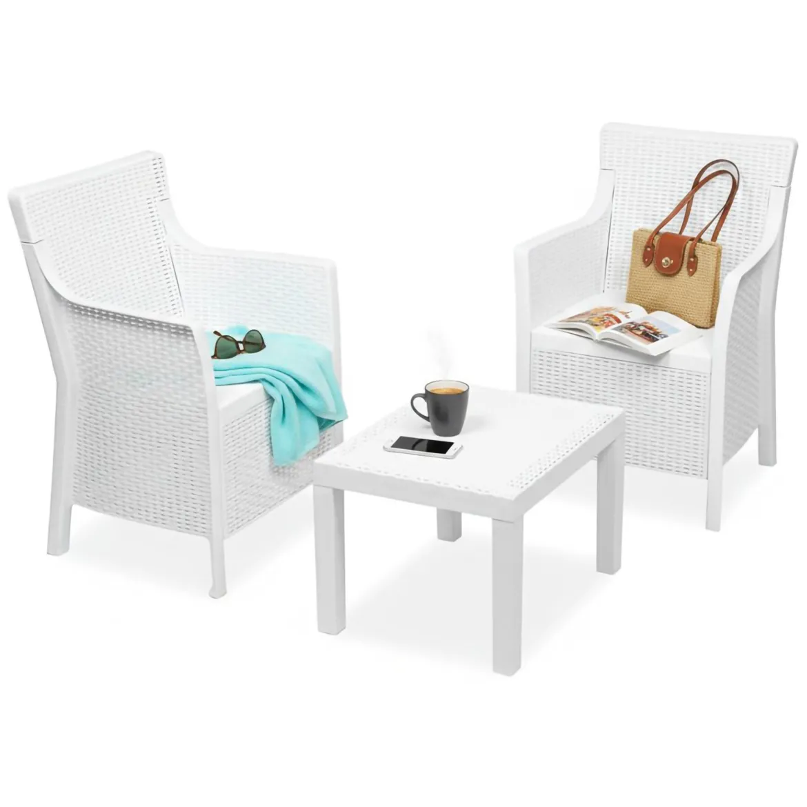 Set Salotto da Esterno Bianco 2 Posti un Tavolino, Made in Italy - Cassville