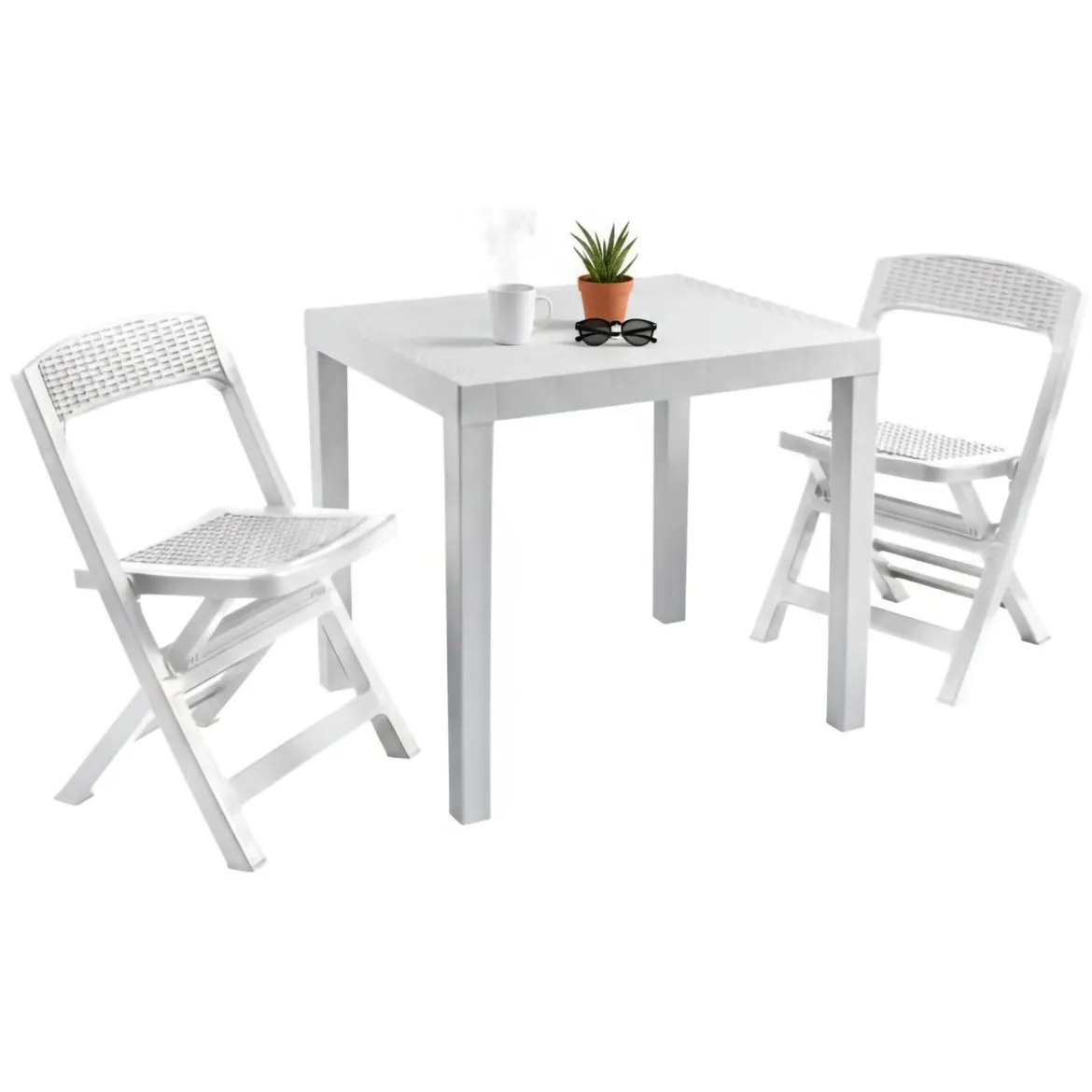 Set Salotto da Esterno Bianco 2 Posti un Tavolino, Made in Italy - Floritan