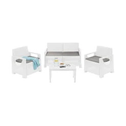 Set Salotto da Esterno Bianco 4 Posti un Tavolino, Cuscini Inclusi - Covo