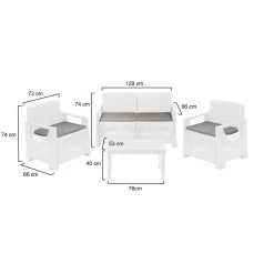 Set Salotto da Esterno Bianco 4 Posti un Tavolino, Cuscini Inclusi - Mioglia