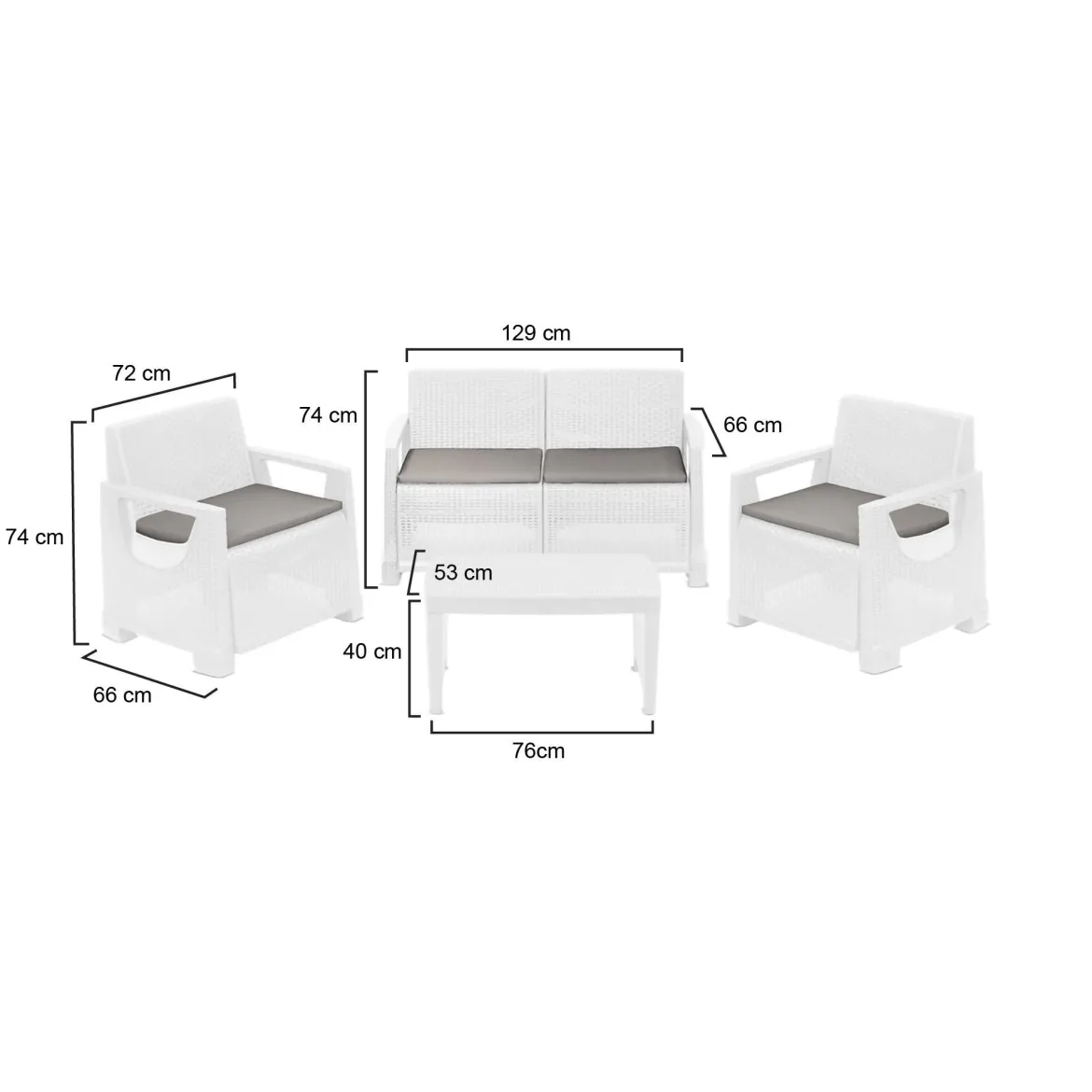 Set Salotto da Esterno Bianco 4 Posti un Tavolino, Cuscini Inclusi - Mioglia